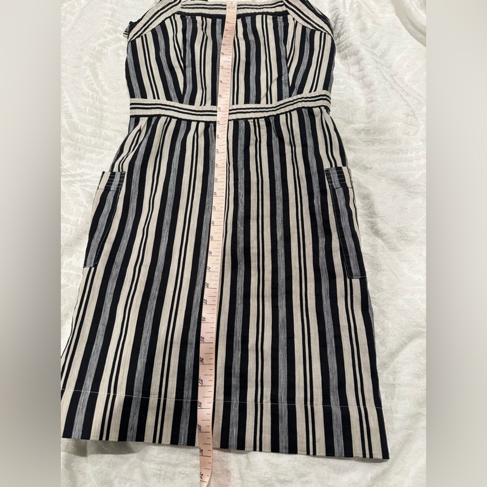 Madewell Apron Mini Dress in Evelyn Stripe linen cotton blend cross back pockets - Picture 9 of 11